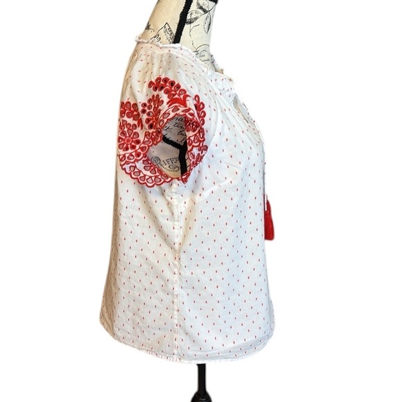 Talbots Women's Petite Eyelet Sleeve Top White and Red Size MP - Picture 4 of 7